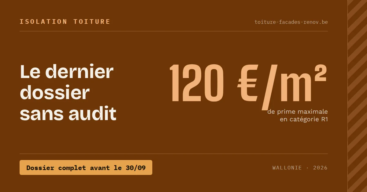 Prime isolation toiture sans audit : jusqu'à 120 €/m² avant le 30/09/2026
